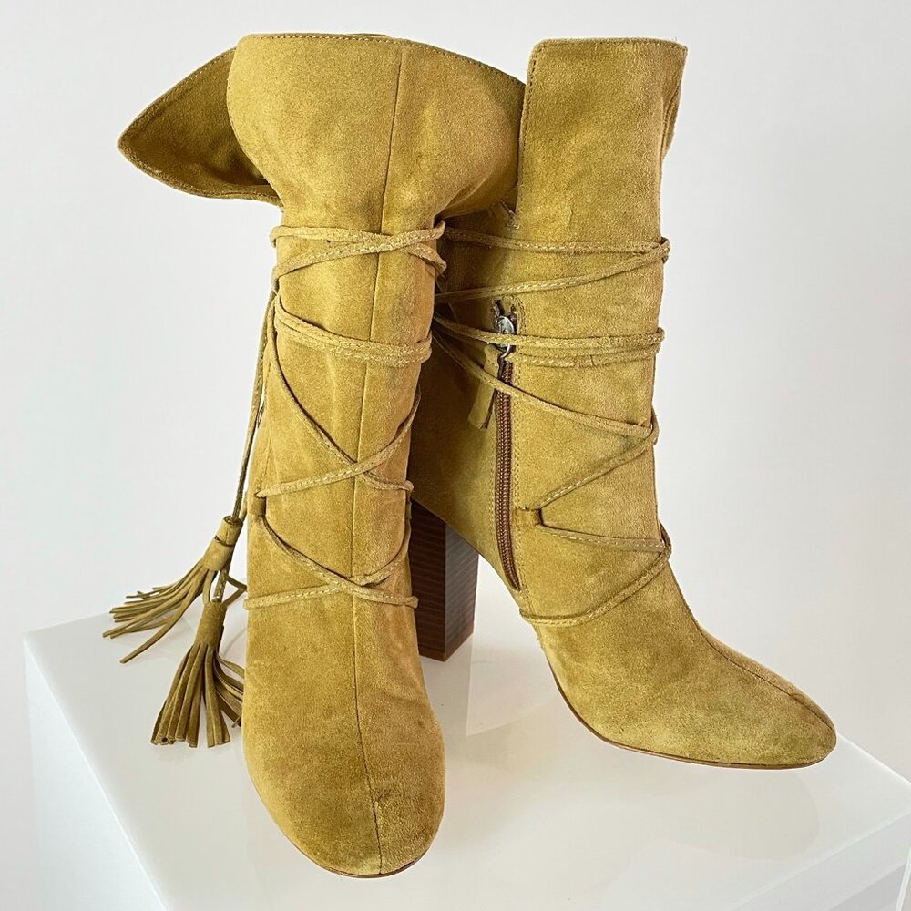 Bohemian | Zara Camel Suede Wrap Boot | Fringe Tassel | Western Cowgirl | Size 8 - Picture 4 of 6